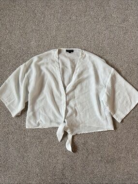 Topshop White Tie-Front Cropped Blouse